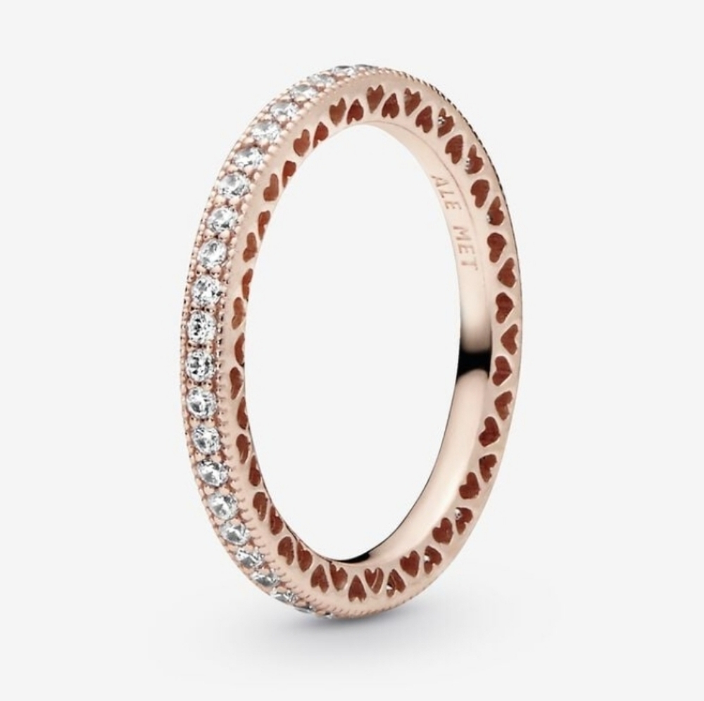 Pandora Sparkle and Heart Ring in Rose Gold
